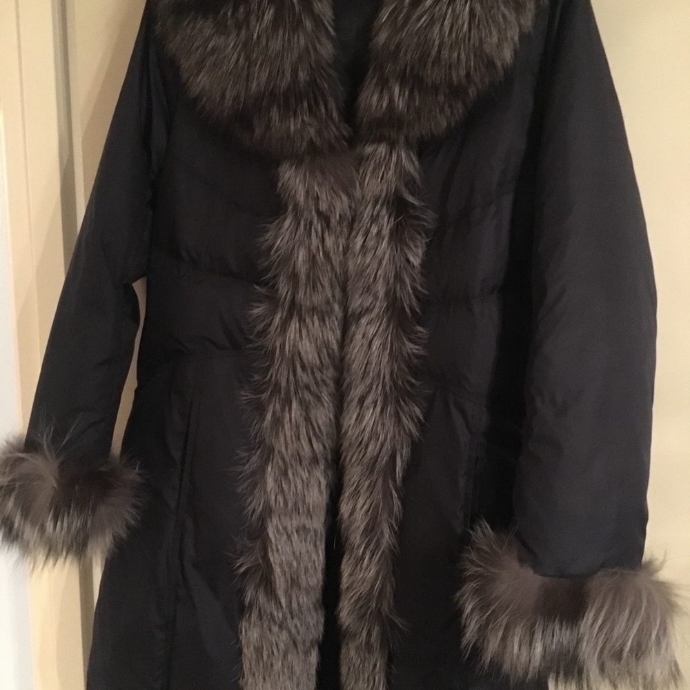 Linda  Richards  down coat with fox trim